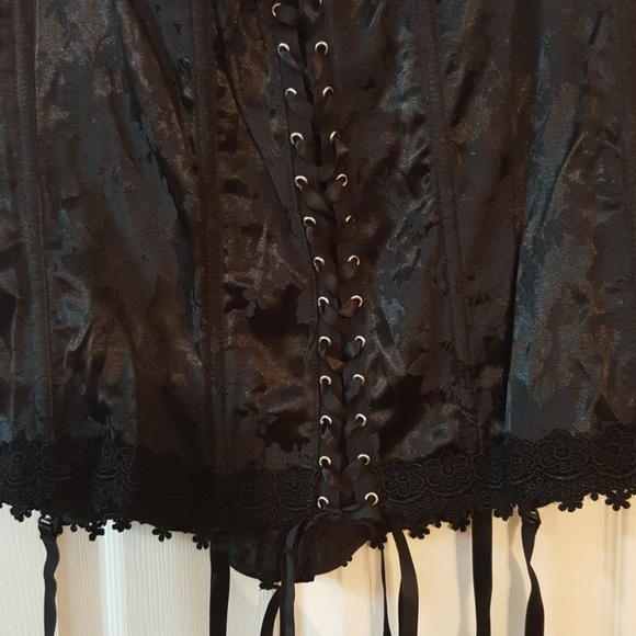NWOT Laced Up Satin Black Lace Trim Corset Bustier - Picture 6 of 8